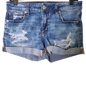 American Eagle Outfitters Distressed Rolled Cuff Blue Jean Shorts